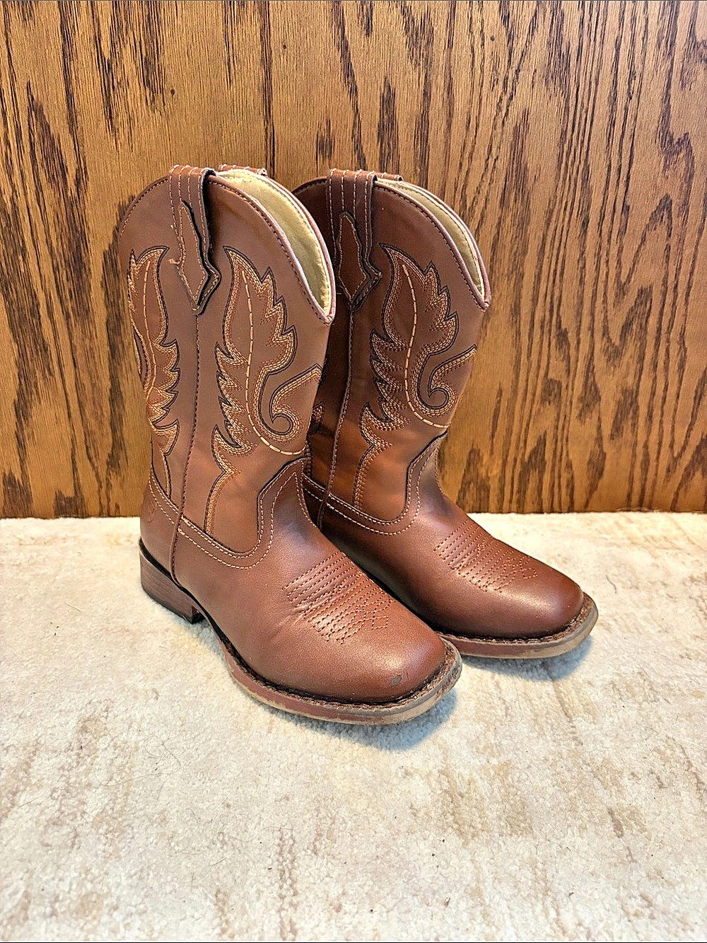 Roper Kids Faux Leather Square Toe Boot Brown Western Boots